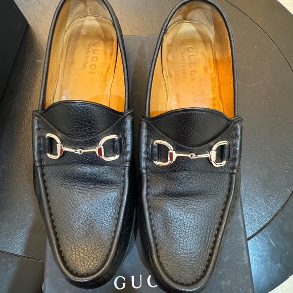 Authentic Gucci Horsebit Leather Black Loafers Size 9